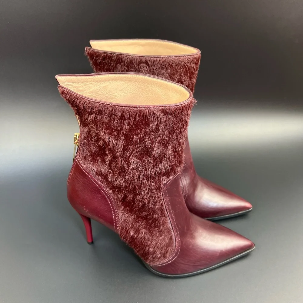 Bruno Magli Sophisticated Wine-Red Pointed High Heel Glam Ankle Boots Size 37